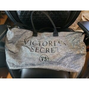Victoria's Secret London New York Paris Silver Glitter Weekender Duffle Bag Tote